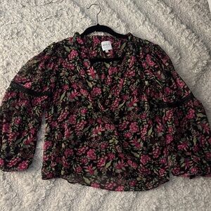 Misa Los Angeles Black and Pink Floral Blouse